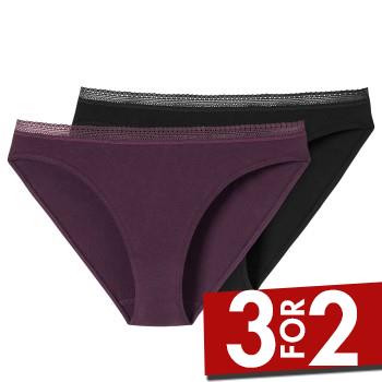 Schiesser Truser 2P Cotton Lace Rio Slip Lilla/Svart bomull 40 Dame