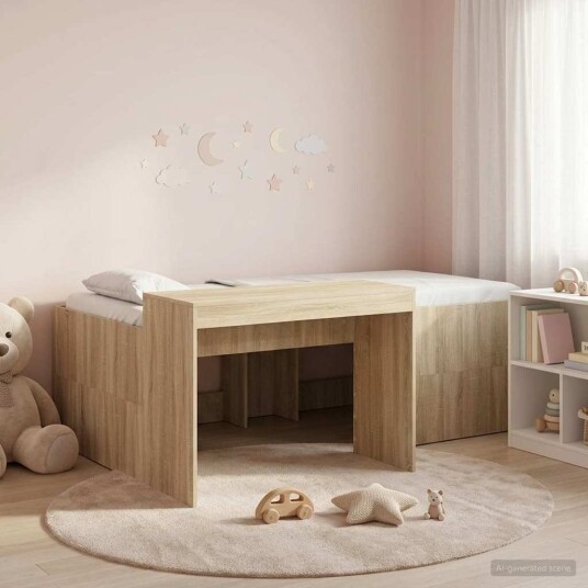  Barneseng med skrivebord Sonoma eik 80 x 200 cm Konstruert tre