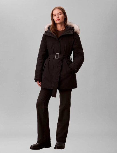 Calvin Klein Belted Matte Quilted Jacket With - Brown - S