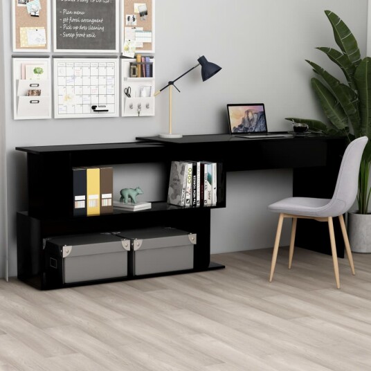 vidaXL Hjørneskrivebord svart 200x50x76 cm sponplate