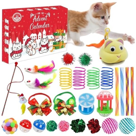 2025 Katte Adventskalender 24 dagers Jule Nedtellingskalender Interaktiv Juleleke for Katt