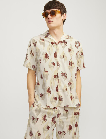 Jack & Jones Jorjeff Jacquard Shirt Ss Ln Styd24 - Beige - S