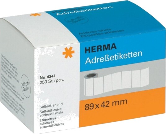 Herma Matt Selv-Adhesiv Hvit 89 X 42 Mm 250 Stk 1 RullEr X 250 Adresselapper 4341