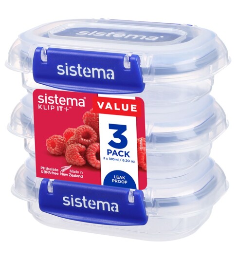 sistema® KLIP IT PLUS matoppbevaringssett, 3x 180 ml
