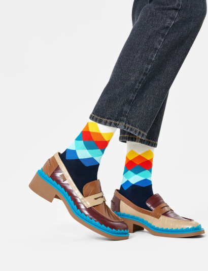 Happy Socks Faded Diamond Sock - Navy - 41-46 Happy Socks Faded Diamond Sock - Navy - 41-46