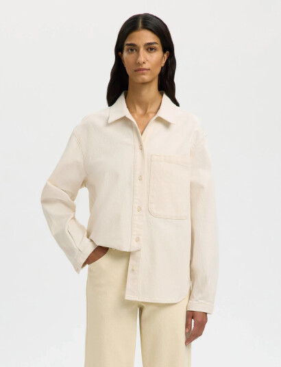 Selected Slfrelaxed Ebba Denim Shirt   Cream   40