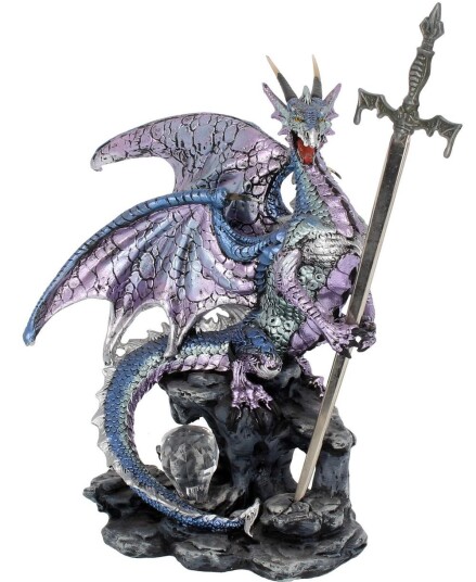 Blå og Lilla Dragefigur med Brevåpner Sverd 20 cm