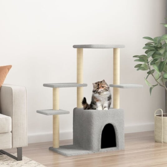 Vidaxl Kattetre Med Klorestolper I Sisal Lysegrå 97.5 cm