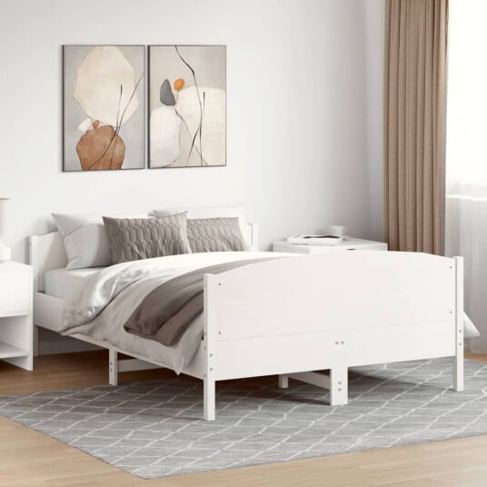 vidaXL Sengeramme med hodegavl hvit 135x190 cm heltre furu 8721012430266