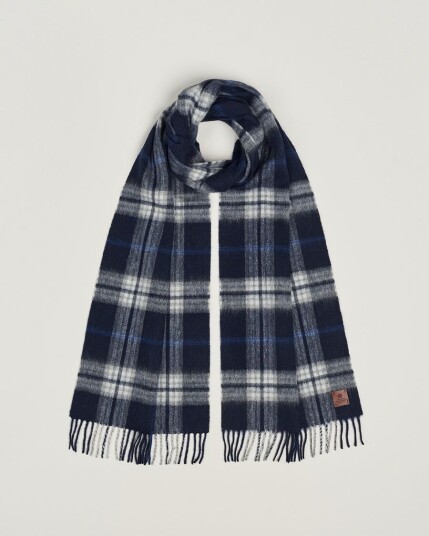Amanda Christensen Merino Wool Check Scarf Blue