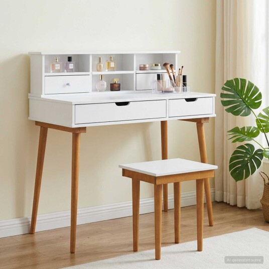 vidaXL Sminkebordsett FAUSKE 3 stk. Hvit 100 x 50 x 103,5 cm