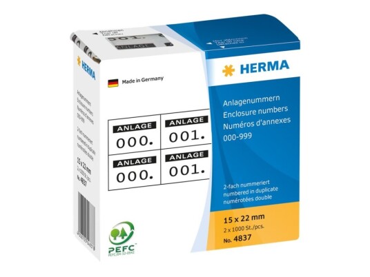 Herma Svart Hvit 15 X 22 Mm 2000 Etikett(Er) (1000 Ark X 2) Selvklebende Nummeretiketter