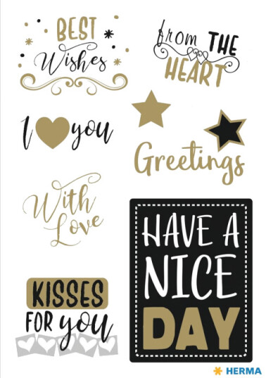 HERMA Stickers HOME gift stickers best wishes gold embossed
