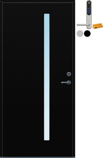 Ytterdør Bygg1 Forus 01 Klarglass med Yale Entrus BxH: 100x200 cm, Venstre, NCS S-9000-N, Svart, Yale Sølv