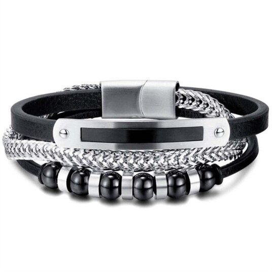 Volcani armbånd i skinn og stål. Volcani armbånd i skinn og stål.