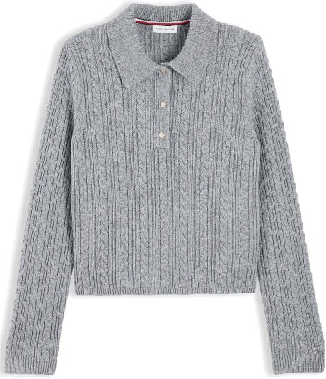 Tommy Hilfiger Ls Polo Cable Sweater Reg Fit MEDIUM GREY HEATHER XS