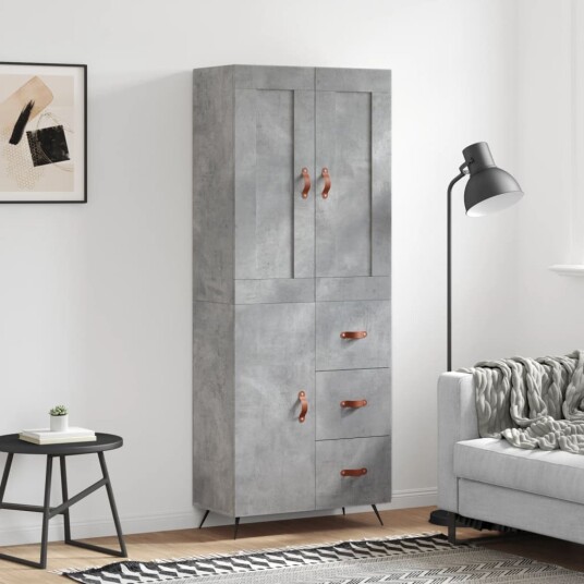 vidaXL Highboard betong grå 69,5x34x180 cm konstruert tre 8720845492113