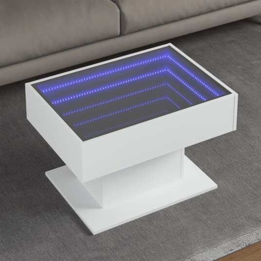Salongbord med LED hvit 70x50x45 cm sponplate 847532