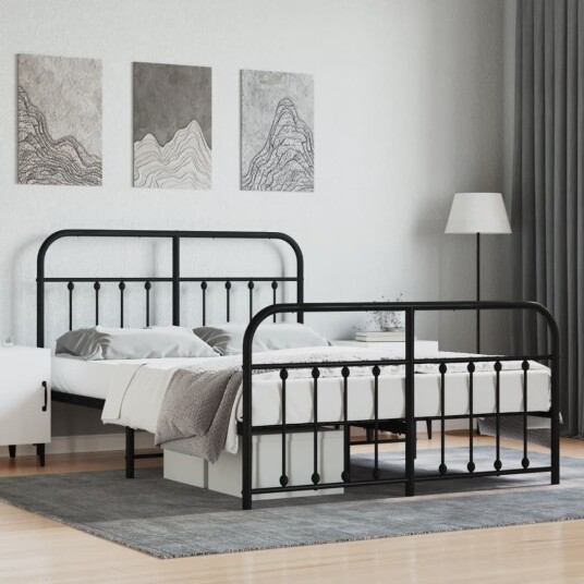 vidaXL Sengeramme i metall med hode- og fotgavl svart 140x190 cm 8720845881399