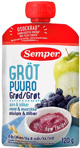 Semper Grøt med blåbær og eple fra 6 mnd. - 120 g