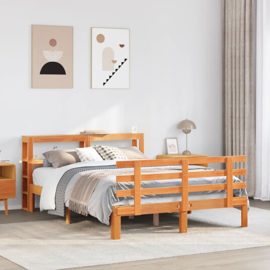 Sengeramme med hodegavl voksbrun 150x200 cm heltre furu 3306131