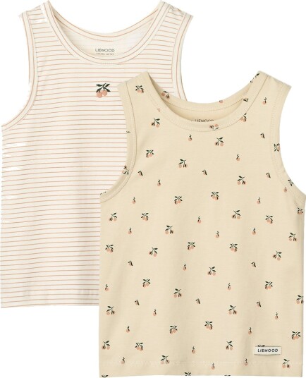 LIEWOOD Mini Peach Sea Shell / Stripe Mix Faris Printed Tank Topp 2-Pakning 134-140