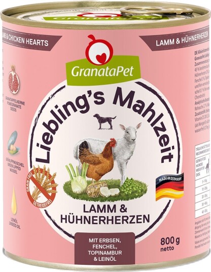 Granatapet Våtfôr Liebling'S Måltid & Kyllinghjerter Lam 6 X 800 G