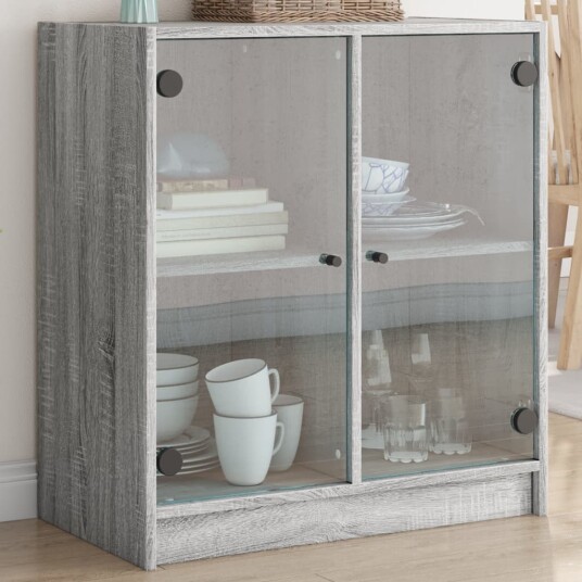 vidaXL Veggskap med glassdører grå sonoma 68x37x75,5 cm