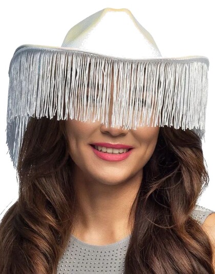 Cowboyhatt med Frynser – Holografisk Hvit Cowboyhatt med Frynser – Holografisk Hvit