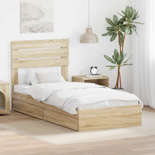 Seng med Oppbevaring Sonoma eik 75 x 190 cm Konstruert tre Seng med Oppbevaring Sonoma eik 75 x 190 cm Konstruert tre
