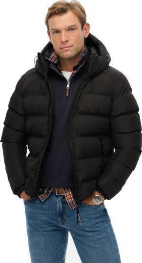 Hooded Sports Puffer Jacket Black/Black L  Vårjakker
