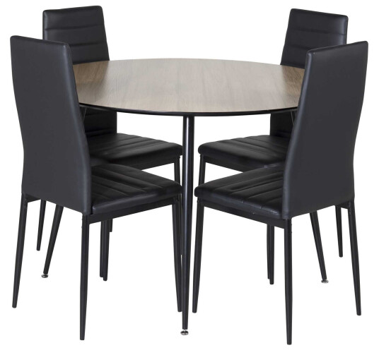 Venture Design Silar & Slim highback spisegruppe Natur/svart 4 st stoler & bord 100 cm