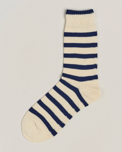 BEAMS PLUS 2 Tone Stripe Socks White/Navy BEAMS PLUS 2 Tone Stripe Socks White/Navy
