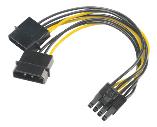 Akasa 4-Pins Molex til 6+2-Pins PCIe Strømadapter 15 cm Akasa 4-Pins Molex til 6+2-Pins PCIe Strømadapter 15 cm