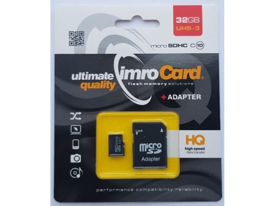 Imro Microsd10/32G Uhs-3 Adp, 32 Gb, Microsdhc, Klasse 10, Uhs-Iii, Class 3 (U3), Svart Imro Microsd10/32G Uhs-3 Adp, 32 Gb, Microsdhc, Klasse 10, Uhs-Iii, Class 3 (U3), Svart