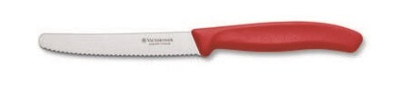Tomat- & pølsekniv, 11 cm, rødt håndtak bølget & rund spiss Tomat- & pølsekniv, 11 cm, rødt håndtak bølget & rund spiss