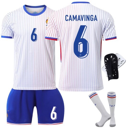 Frankrike 2024 drakt fotballdrakt EM cup utgave hjem barn voksen sett nr. 6 CAMAVINGA With socks+protective gear XS