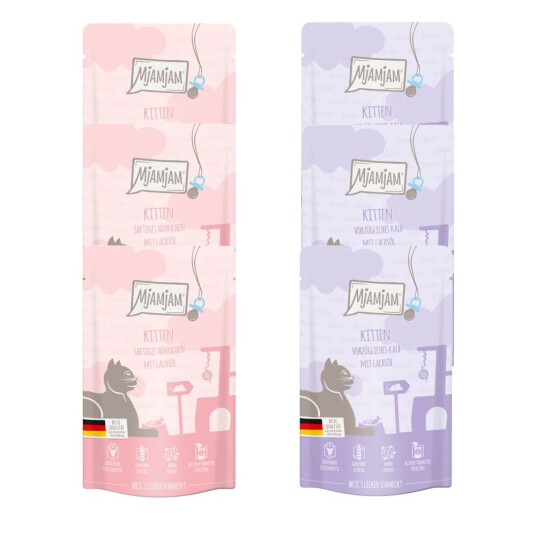 MjAMjAM Mixpack Kitten 12 x 125 g - Blanding (2 varianter) MjAMjAM Mixpack Kitten 12 x 125 g - Blanding (2 varianter)