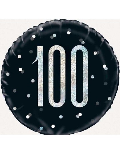 100 Års Feiring Svart Holografisk Folieballong 45 cm