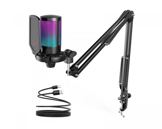 Fifine A6T RGB Kondensator Bordmikrofon for Gaming og Podcast - Svart Fifine A6T RGB Kondensator Bordmikrofon for Gaming og Podcast - Svart