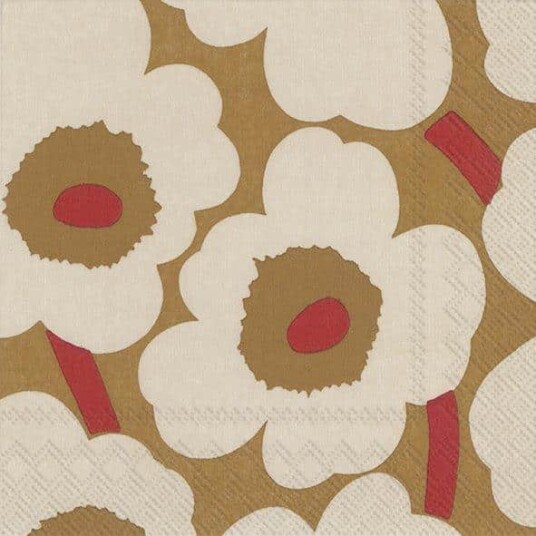 Marimekko servietter lunsj Unikko dark cream red