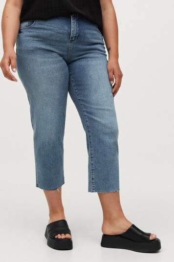 Zizzi Jeans jVera Crop Straight Jeans Blå