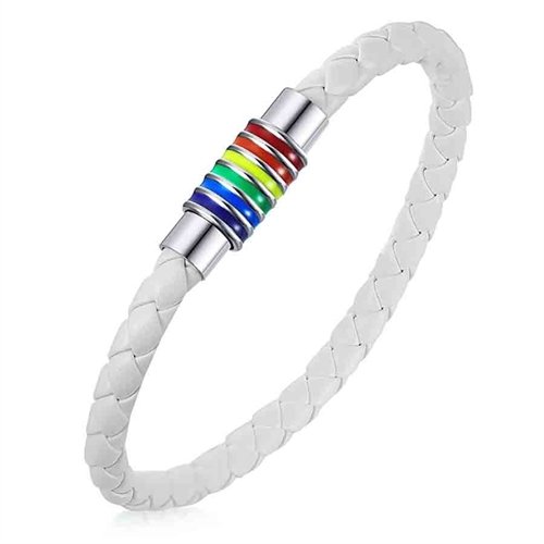 Hvitt Pride-armbånd i regnbuens farger Hvitt Pride-armbånd i regnbuens farger