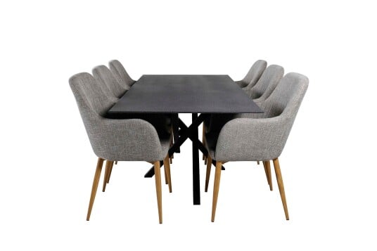 Venture Design Piazza & Comfort spisegruppe Grå/grå 6 st stoler & bord 180 x 90 cm