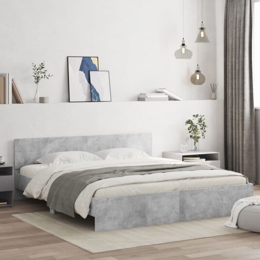 vidaXL Sengeramme med hodegavl betonggrå 180x200 cm 8721012246829