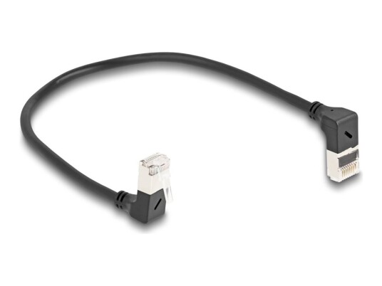 Delock Koblingskabel Rj-45 Hann Oppvinklet Til Rj-45 Hann Nedvinklet 25 Cm 4.5 Mm S/Ftp Cat 6A Med Støvel Halogenfri Svart