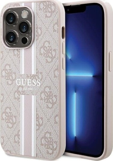 Guess 4G MagSafe Deksel til iPhone 15 Pro med Trykte Striper - Rosa Guess 4G MagSafe Deksel til iPhone 15 Pro med Trykte Striper - Rosa