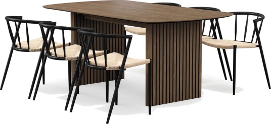 Richeto spisebord 180 cm med 6 Winston spisestoler - Røkt eik / Beige / Metallben svart