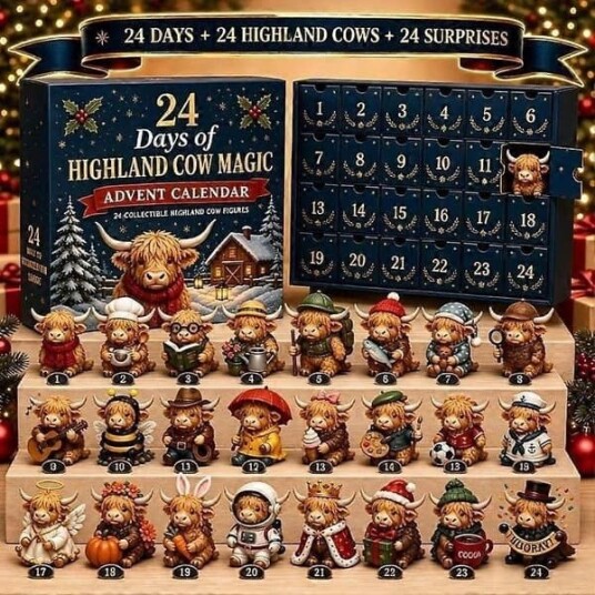 Jul Highland Ku Magisk Adventskalender 24 Stk Søte Mini Ku statuer Jule Blind Box Dekor Nydelig Bordoverraskelsesgave