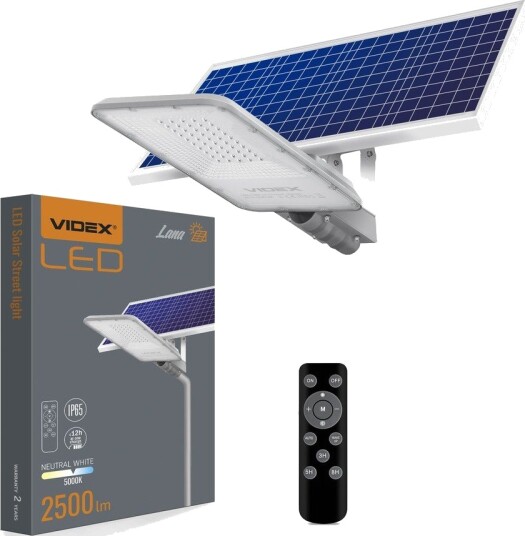 Videx LED Solcelle gatelykt   2500 lumens inkl. fjernkontroll solcelle IP65   Kulør : Nøytral